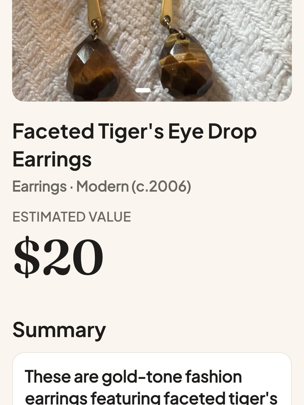 Faceted Tiger's Eye Drop Earrings - Brown & Gold